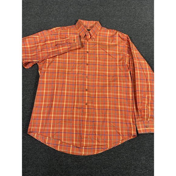 Gitman Bros Shirt Men's Large Orange Plaid Check Button Down Business Casual L/S - Picture 1 of 7